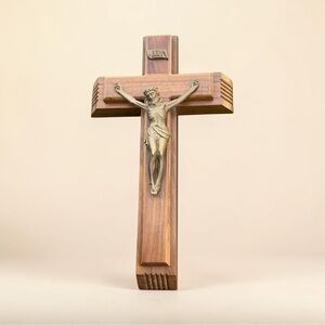 VTG Catholic Sick Call Crucifix Wood Last Rites Box INRI Wall Cross